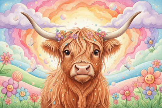 Whimsical highland cow